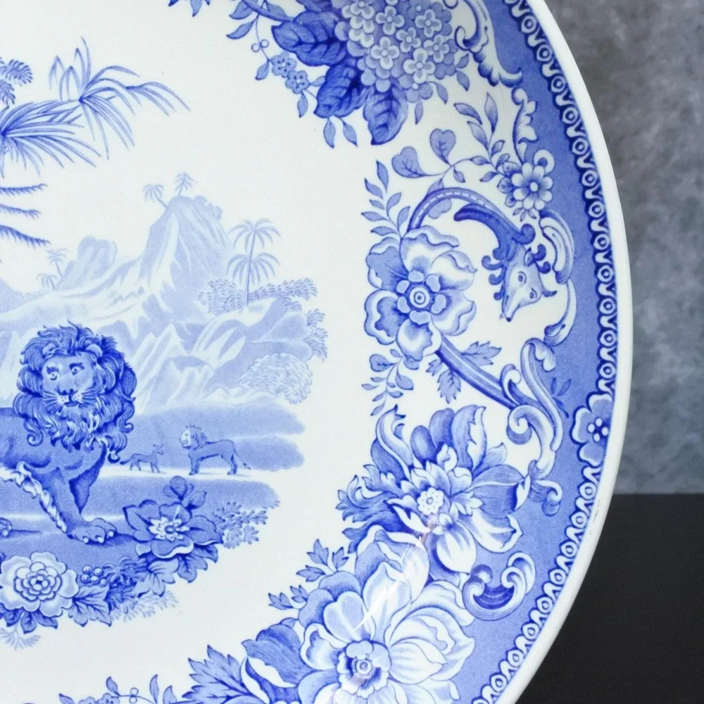 Vintage Spode Blue Room Collection Aesop's Fables Blue & White Pasta Bowl